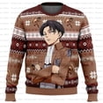 thumbnail image 2 of Suéter navideño feo de Levi Ackerman Attack on Titan, sudadera con capucha de dibujos animados de anime para mujer y hombre, moda 2025 para parejas, 2 of 5
