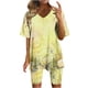 thumbnail image 1 of Blusas para las Mujeres Casual Impreso Cuello en V Manga Corta Blusa Pantalones Cortos, Conjuntos de Ropa para las Mujeres, 1 of 5