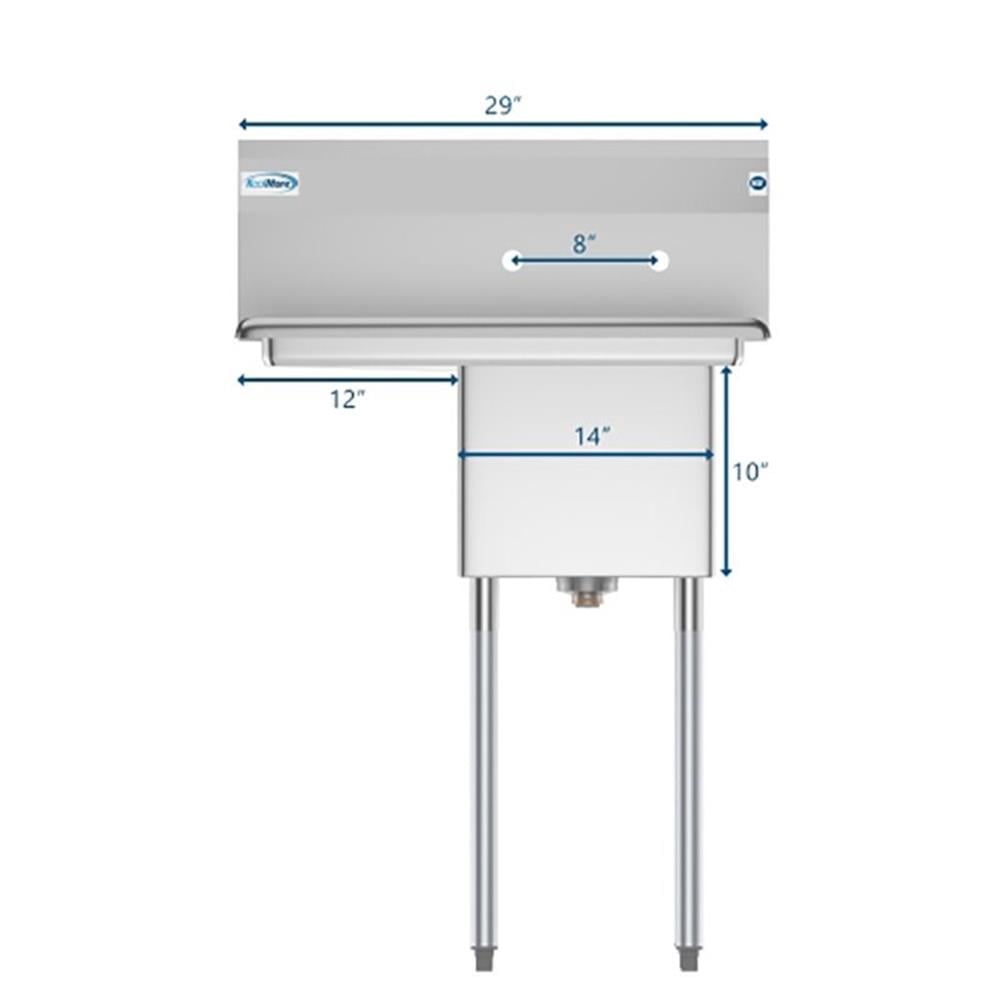 Pemberly Row Silver 14x16x11 Left NSF Stainless Steel Kitchen Prep/Utility Sink