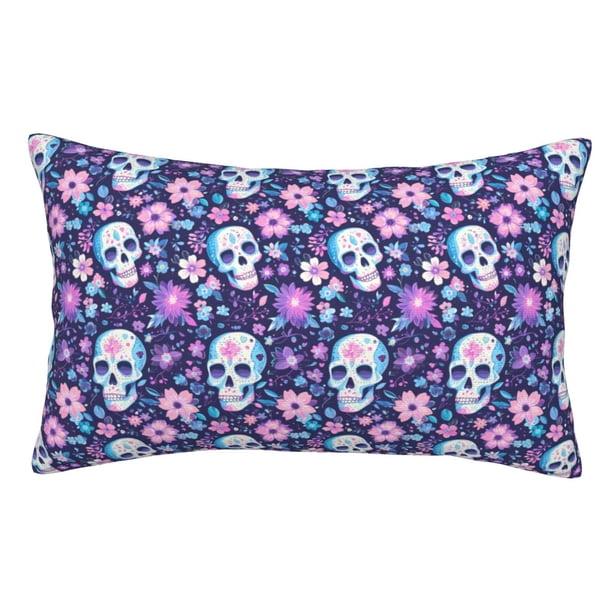 Balery Skull Purple Flower Funda de Cojín Estampada, Regalos para Mujeres, Regalos de Amor para Ella, Regalos para Novia o Esposa, Funda de Almohada-20"x30"