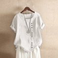 thumbnail image 3 of JUNWELL Spring Tops Womens Casual Loose Button Linen Plus Size Daily Boho Tanic T-shirt Blouse Tops Cute Tops White L, 3 of 3