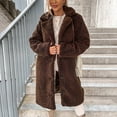 thumbnail image 4 of Kixjoy Shearling Coats for Women Oversized Plush Open Front Coat Long Sleeve Basic Lapel Jackets Fashion Thermal Fall Coat for Women, Coffee M, 4 of 7