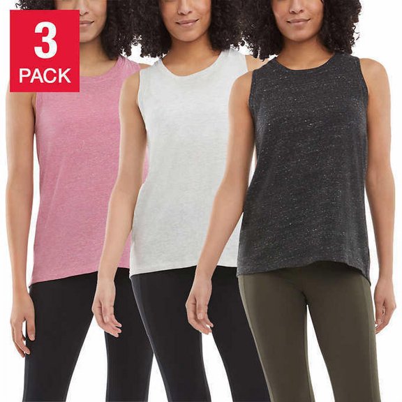 Danskin Ladies' High-Low Tank (Pink Pepper/Oatmeal/Black Salt Combo, X-Large)