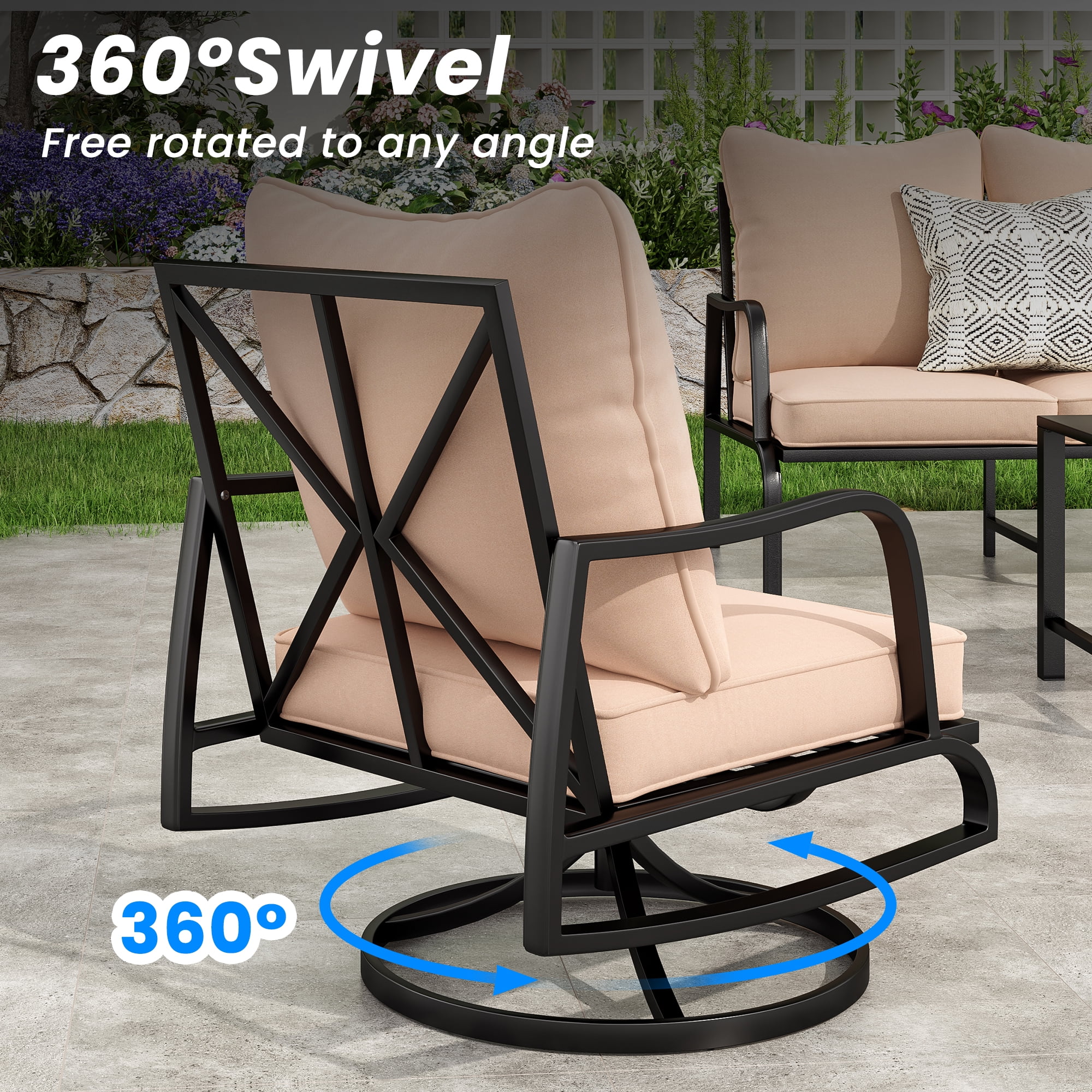 MAYEERTY 6-Piece Metal Frame Outdoor Patio Set with Swivel Chairs, Three-Seater Sofa, and Coffee Table