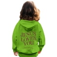 thumbnail image 6 of EANJE Pink Graphic Hoodie for Girls Long Sleeve Jesus Loves You Cute Sweatshirt Drawstring Pullover Trendy Girls Hoodies Kids 10-12 Years Green 11-12Y, 6 of 6