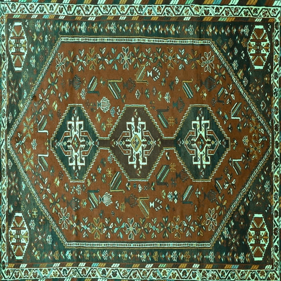 Ahgly Company Machine Washable Indoor Square Persian Turquoise Blue Traditional Area Rugs, 4' Square