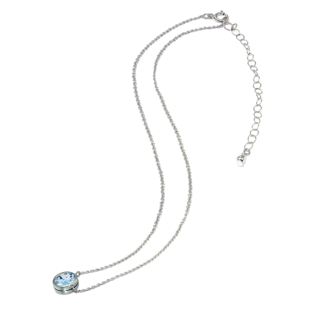 Blue Topaz 6mm Round Bezel-Set Dainty Sterling Silver Choker Necklace