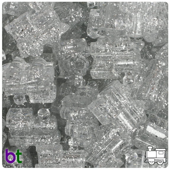 BeadTin Silver Sparkle 22mm Train Pony Beads (24pcs)