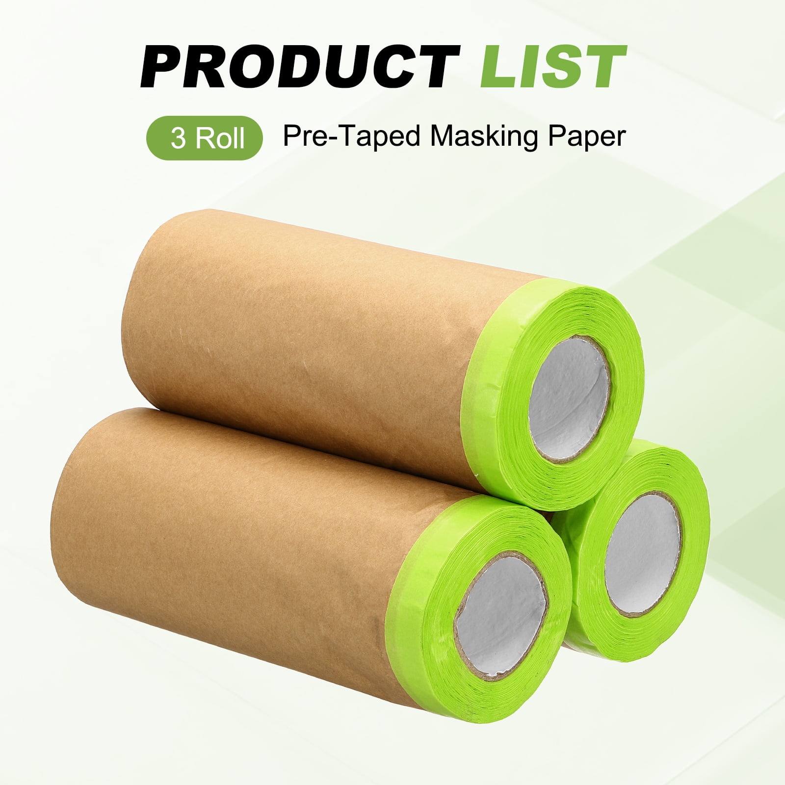 Uxcell 3pcs Pre-Taped Masking Paper, 12" x 49 ft Paint Adhesive Protective Paper Painter Tape and Drape for Masking Auto Body Covering Wall Skirting Frames, Green