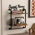 thumbnail image 4 of Wall Mounted Bathroom Shelves, Rustic Farmhouse Pipe Shelf with Industrial Style, 2-Tier Floating Shelf for Home Decor, Brown (17.3 Inch), 4 of 6