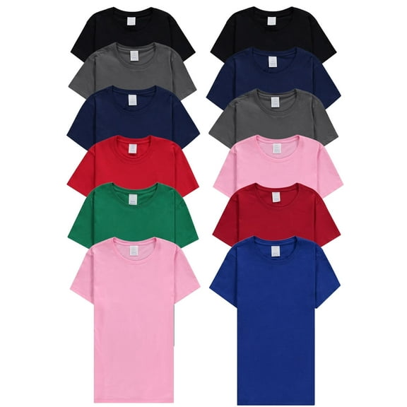 SOCKS'NBULK 12 Pack of Womens T-Shirts in Bulk, Cotton Crew Neck Scoop Short Sleeve Tees Assorted Colors Bulk