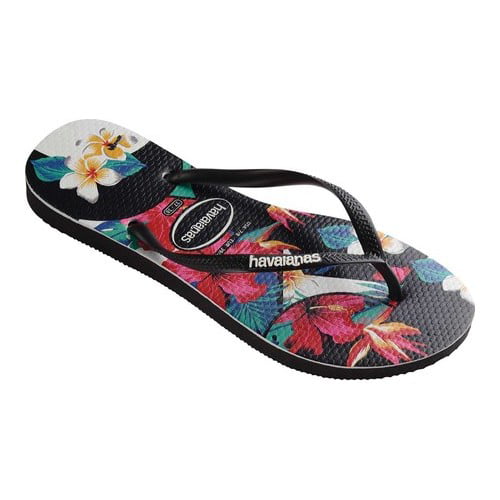 Havaianas Girls Tropic Floral Black Flip Flops Summer Shoes 