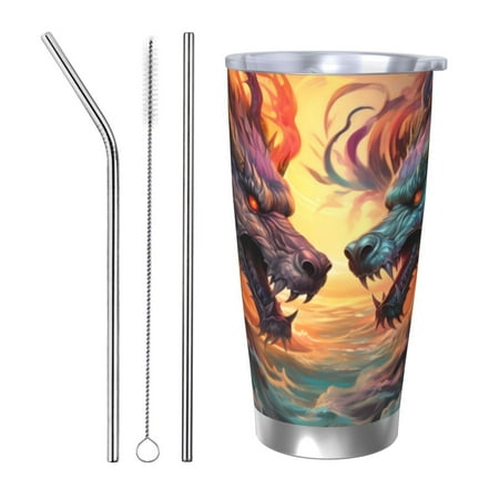 

Goofa Colorful Wave Dragon Head for 20 oz Skinny Tumbler Stainless Steel Coffee Mug Slim Vacuum Insulated Travel Cup Car Cup-Straw Three-piece Set