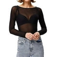 thumbnail image 4 of Blusa de malla transparente de manga larga sin costuras para mujer, 4 of 4