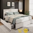 thumbnail image 3 of Bed Frame with Storage Drawers, Upholstered Corduroy Headboard, Channel Tufted Wingback Design, Platform Bed with Wooden Slats, No Box Spring Needed, 3 of 8