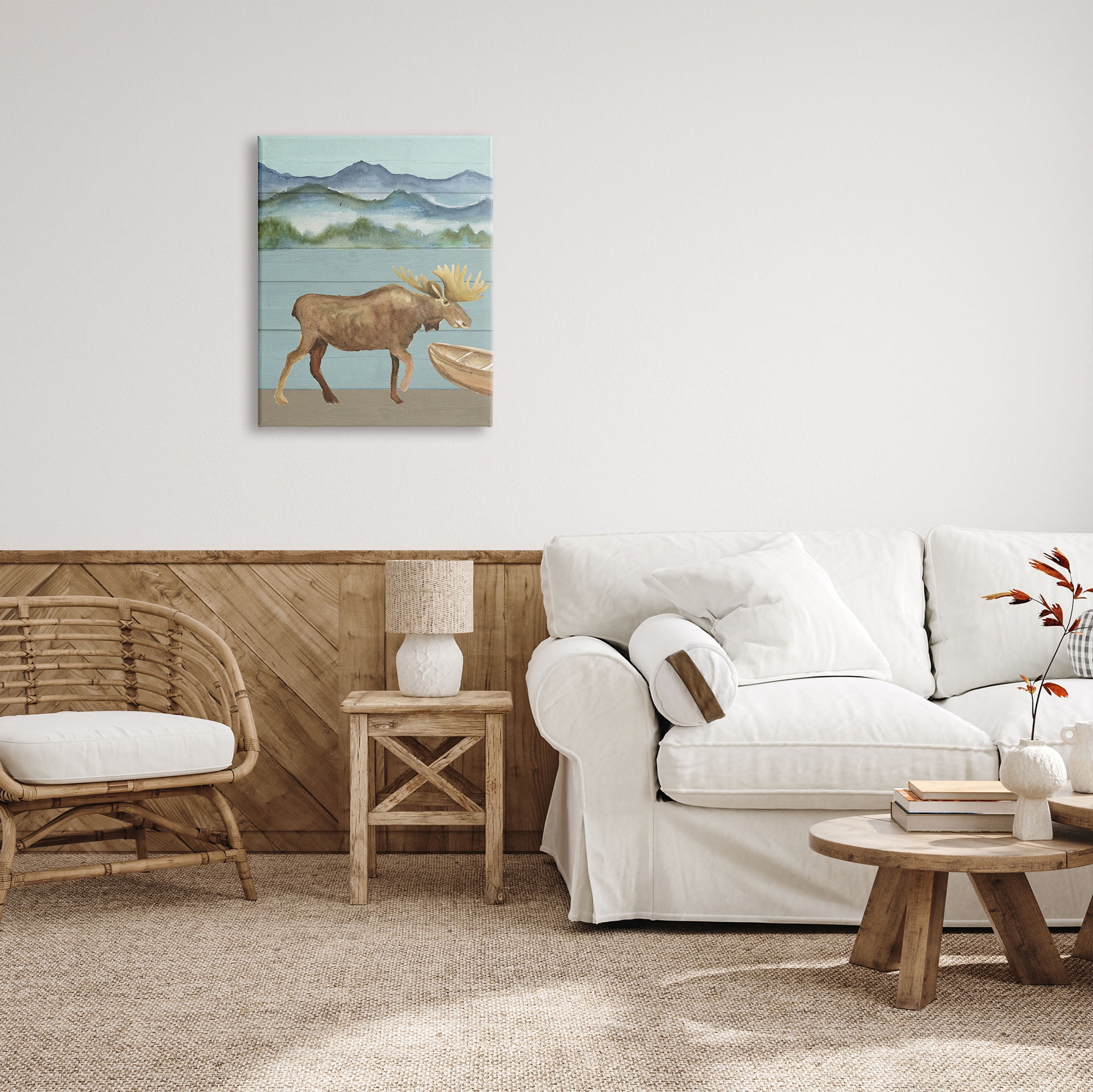 Stupell Industries Rustic Moose at Lake Animals & Insects Painting Gallery Wrapped Canvas Print Wall Art, 24 x 30