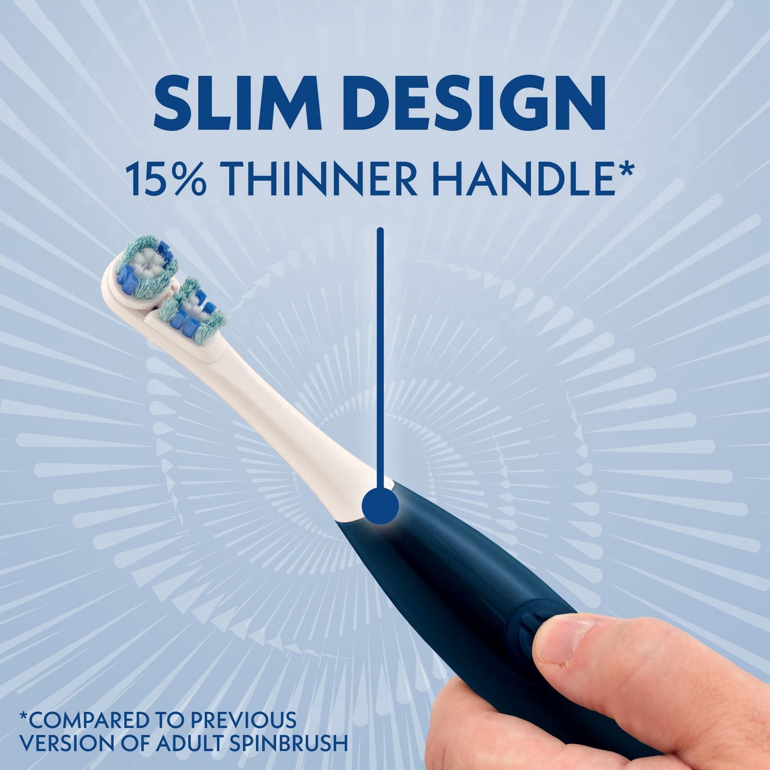 Spinbrush Smart Clean Battery Powered Electric Toothbrush for Adults with Dual Action Head, Pacer & Timer, Midnight Blue, Soft Bristles