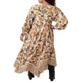 thumbnail image 4 of Robe Longue pour Femmes Manches Longues Col en V Plissé Imprimé Fleuri Robe Évasée, 4 of 6