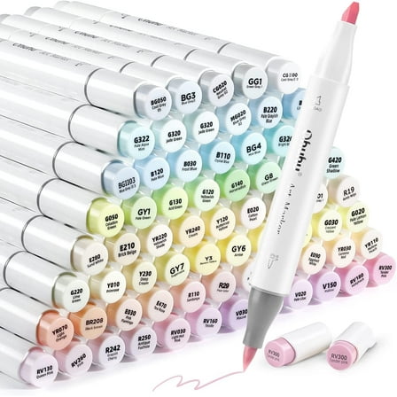 Ohuhu Pastel Markers Alcohol Based -96 Pastel Colors Double Tipped Alcohol Markers for Artist Adult Coloring Illustration w/ 1 Colorless Blender- Brush & Chisel-Gift