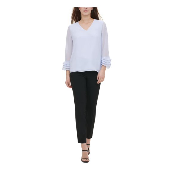 Calvin Klein Womens V-Neck Ruffled Blouse