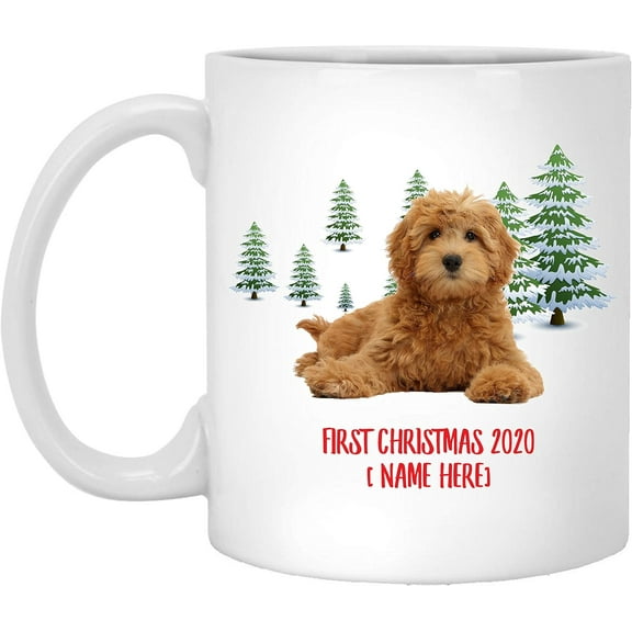 Personalized Name Custom Year Goldendoodle Red Dog First Christmas 2025 Gifts New Years 2026 Decorations Winter Coffee Mug Ceramic White 11 oz