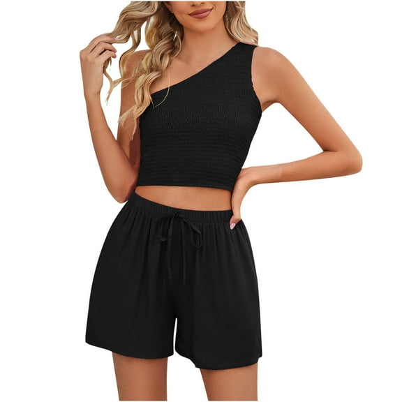 REORIAFEE Disco Outfit Women Festival Outfit Summer Suit Vest Casual Short Sleeveless Cropped Fashion Body Women Clothing Black L