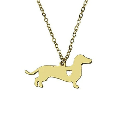 Dog Lover Jewelry Art Attack Goldtone I Love My Dog Lover Heart Outline Dachshund Pet Puppy Rescue Pendant Necklace ()