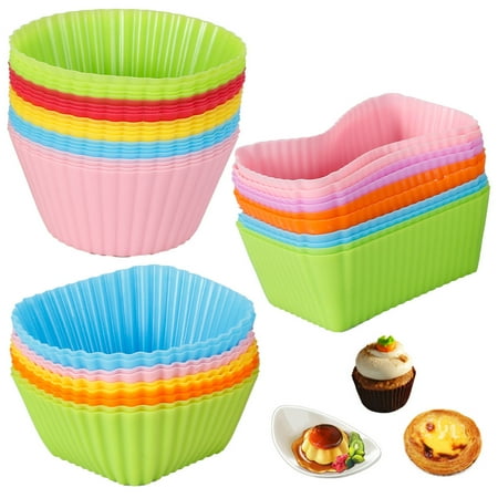 

Retrok 40pcs Silicone Cupcake Liners Moulds Set Muffin Baking Cups Liners holders with 3 Shapes Non-Stick Cake Molds Sets Bento Bundle Lunch Box Dividers for Cake Ice Cream