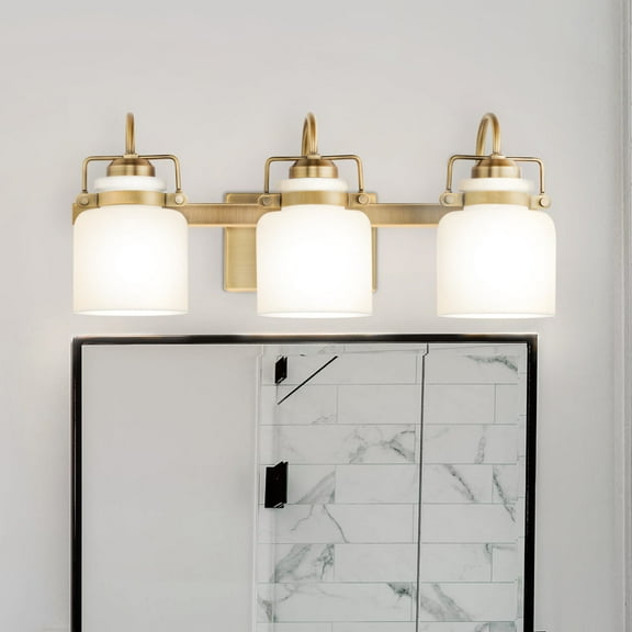 Luxury Transitional Bath Light, Small Size: 9.125''H x 7.125''W, with Modern Farmhouse Style Elements, Vintage Brass Finish, UHP4547 from the Bowman Collection by Urban Ambiance