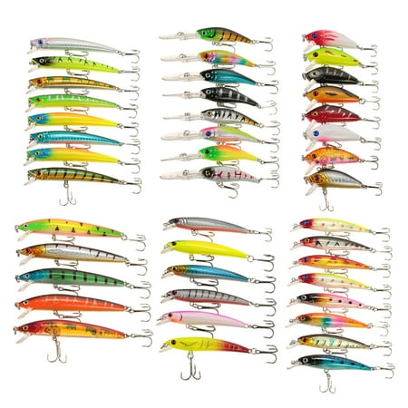 Fish 43pcs Assorted Size Minnow Fly Fishing Lures Pencil Popper Crankbaits Carp Fishing Wobbler Suspending Artificial Hard Baits Kit Fishing Accessories Swimbait