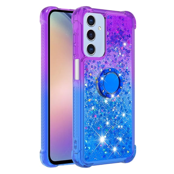 Phone Case for Samsung Galaxy A17/A26 with Ring Kickstand, Cute Glitter Bling Sparkle Quicksand Flowing Liquid Clear Gel Silicone ShockProof Phone Cover Girls-B4