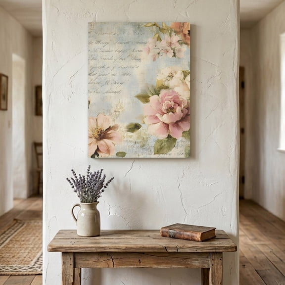 Ships Next Day Canvas Wall Art 11"x14",Farmhouse Pink Floral Wood Framed Canvas Print Painting,Spring Vintage Botanical Flowers Ready to Hang Small Picture Wall Decor for Bathroom Bedroom Hallway