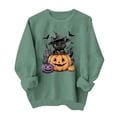 thumbnail image 3 of Gamivast Halloween Graphic Pullover Sweatshirts for Women Cute Cat In Pumpkin Print Long Sleeve Fall Tops Lightweight Comfortable Crewneck Casual Novelty Jumper Shirt Green M, 3 of 6