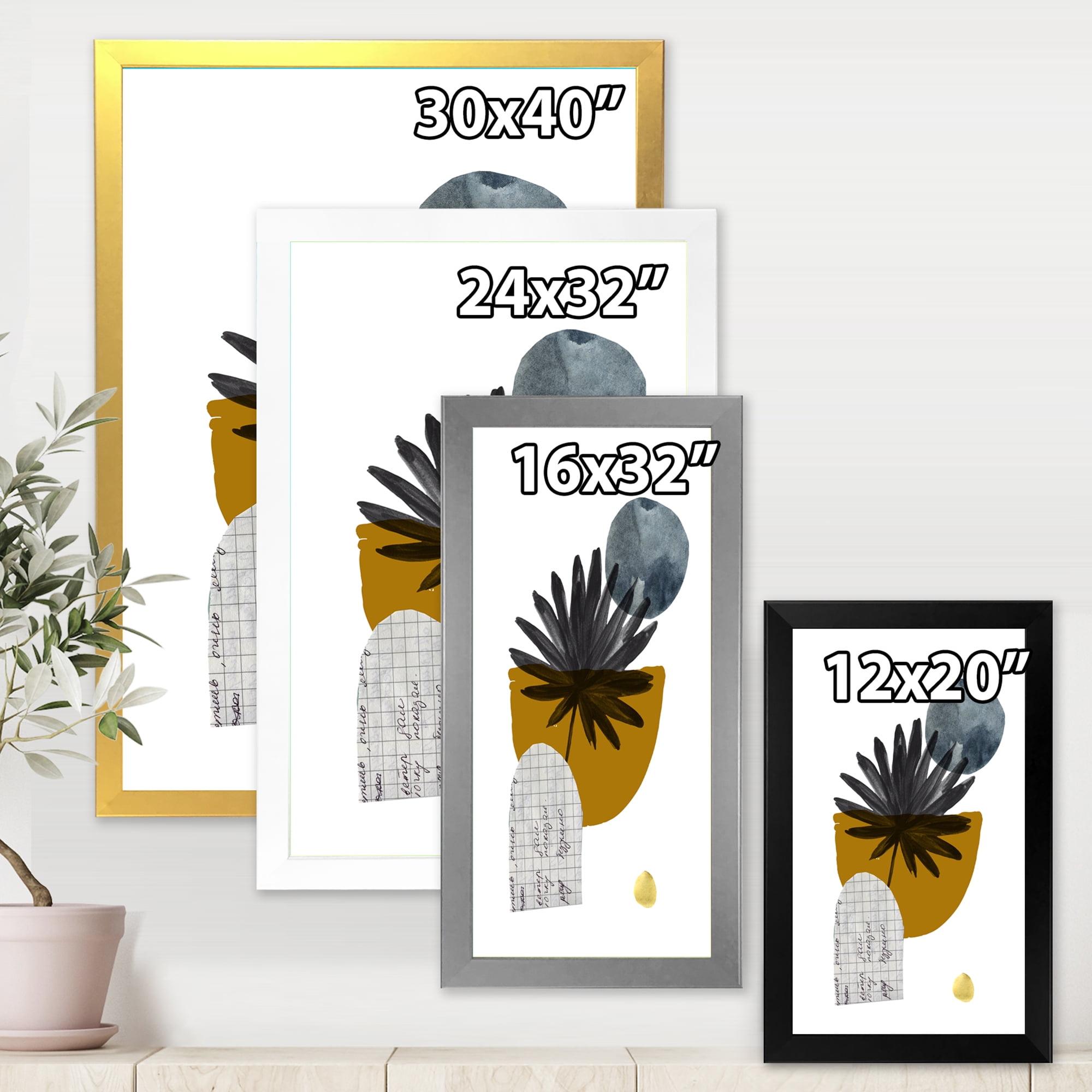 Designart 'Abstract Geometry Shapes and Tropical Palm Leaf I' Modern Framed Art Print