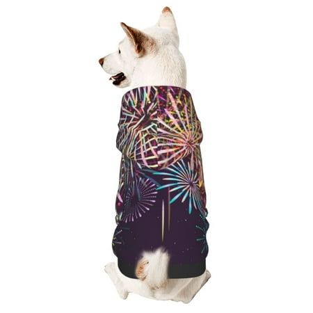 Haiem Fireworks2 for Winter Dog Hoodie Sweatshirts with Pockets Warm Dog Clothes for Small Dogs Chihuahua-Large