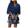 thumbnail image 2 of Robe Courte à Imprimé Floral pour Femmes, Plissée, Col en V, Cordon de Serrage, Taille Élastique, à Volants, Superposée, Robe Courte, 2 of 6