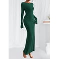thumbnail image 3 of Vestido PRETTYGARDEN de Manga Larga Maxi de Punto Acanalado Verde Oscuro Talla M, 3 of 8