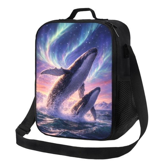 Ocean Whale Lunch Bag Insulated Thermal Lunch Box with Shoulder Strap & Handle for Women and Men