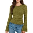 thumbnail image 2 of Fall Floral Long Sleeve Shirts Slim Base Layer Tops Going Out Tops for Women Fitted Thermal Blouse for Cold Weather | CSEONE,Green L, 2 of 9