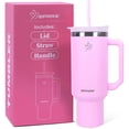 thumbnail image 2 of Tumbler with Handle, Insulated Tumbler with Lid and Straw, Stainless Steel Travel Coffee Mug, Hot and Cold Tumbler, Perfect for Camping, Travelling & Gifting, 40 OZ, Pink, 2 of 9
