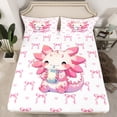 thumbnail image 2 of Homewish Cartoon Axolotl Twin Sheet Sets 3pcs for Preppy Child,Kawaii Pink Bow Twin Fitted Sheet Microfiber,Cute Animal Salamander Breathable Flat Sheet,Lightweight Room Decor, 2 of 7