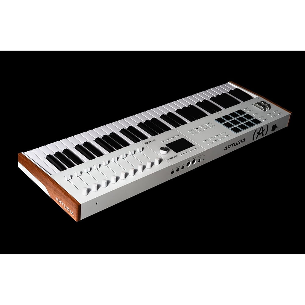 Arturia KeyLab 61 Mk3 61-Key USB MIDI Controller Keyboard, White 231631 Bundle with OnStage KS7171 Double-X Keyboard Stand + 5-Ft Male-to-Male MIDI Cable + 2 Year Enhanced Protection Pack