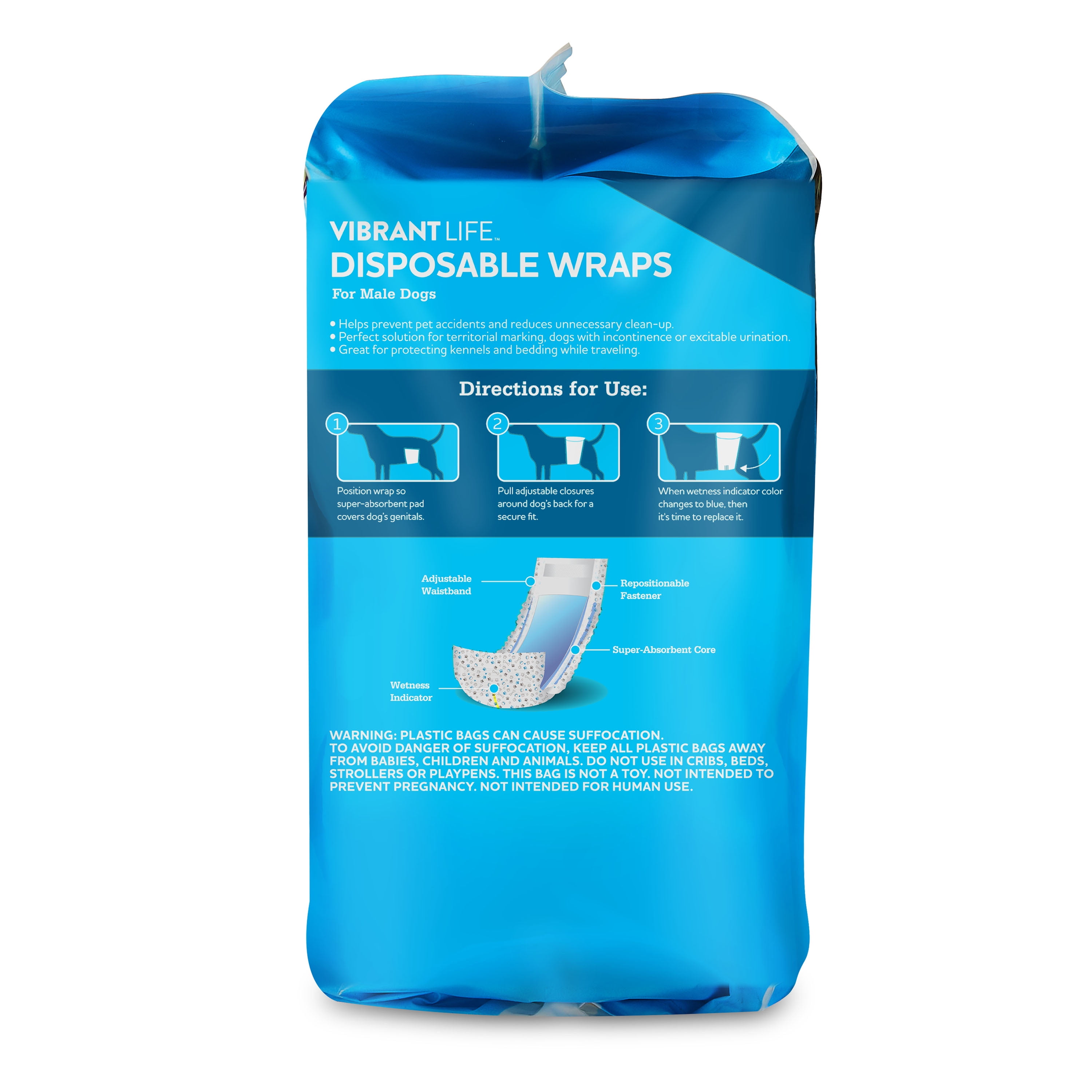 (4 pack) Vibrant Life Disposable Dog Wraps for Male Dogs, M, 12 Count