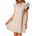 thumbnail image 2 of Women's Short Sleeve Floral Ruffle Smocked Mini Dresses Neck Burnout Sundress Dress for Casual Summer Color S, 2 of 9