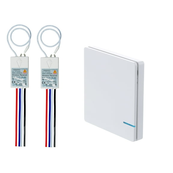 GREENCYCLE 1-Gang Wireless Light Switch and 110V Receiver Kit Outdoor 1600 ft Indoors 130 ft Remote Control Ceiling Lamp LED Bulb Fan, IP54 Waterproof New Design (1 Switch, 2 Receiver)