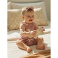 thumbnail image 6 of BemeyourBBs Newborn Baby Girl Summer Clothes Infant Baby Girl Duck Outfit Waffle Knit Ruffle Sleeveless Duck Embroidery Romper Bloomers Triangle Shorts Headband Sets, 6 of 9