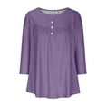 thumbnail image 3 of Lmnyox Fall Casual Tunic Tops for Women Loose Long Sleeve Crew Neck Shirts Pleated Button Blouses, 3 of 5