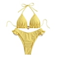 thumbnail image 4 of WEIGFI Womens Bikini Sets 2 Piece Bathing Suit Plaid Ruffles Tops And Bottom Halter Neck Cheeky Swimwear Elegant Triangle Summer Pool Casual Holiday Beachwear,Yellow,L, 4 of 5