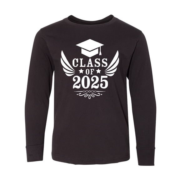 Inktastic Class of 2025 with Graduation Cap and Wings Long Sleeve Youth T-Shirt