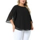 thumbnail image 4 of Blusas de verano casuales de gasa para mujer de tallas grandes Agnes Orinda, con cuello redondo y mangas 3/4, color negro, talla 1X, 4 of 6